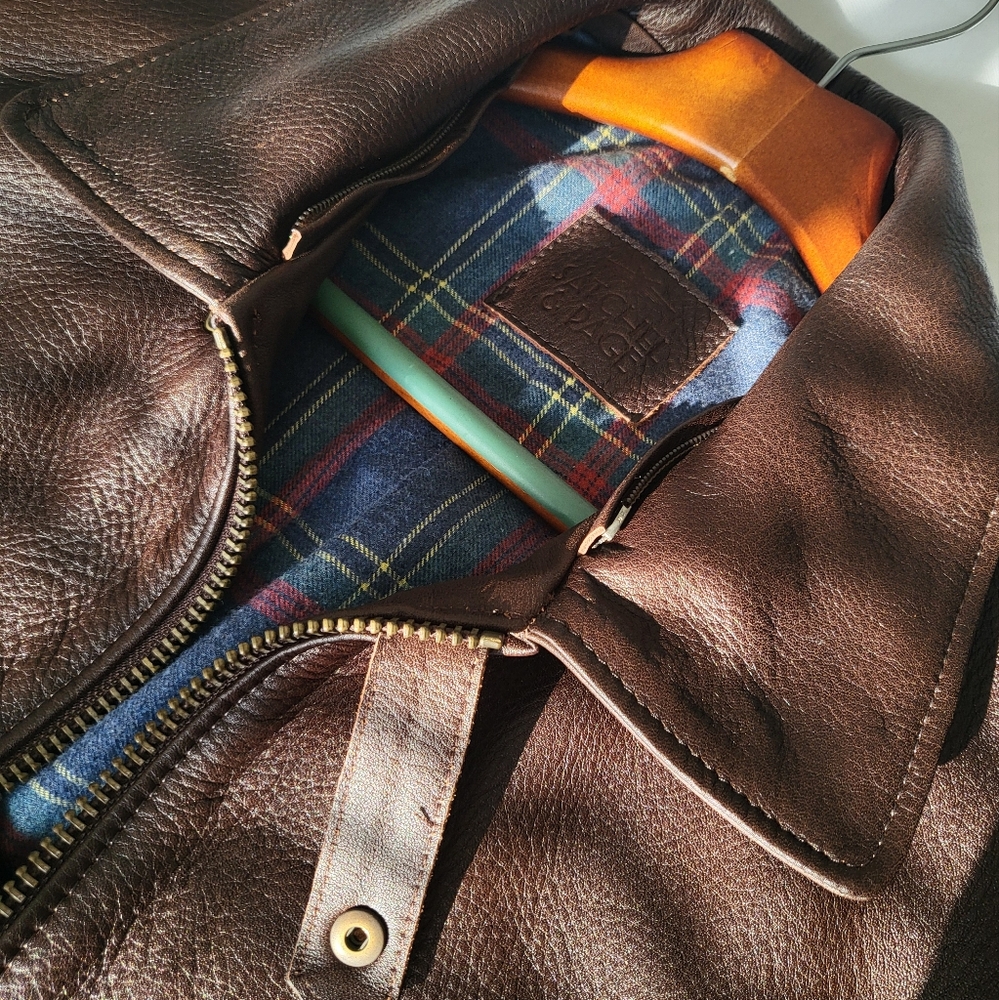 Satchel & Page 100% Calf Leather Bomber Jacket